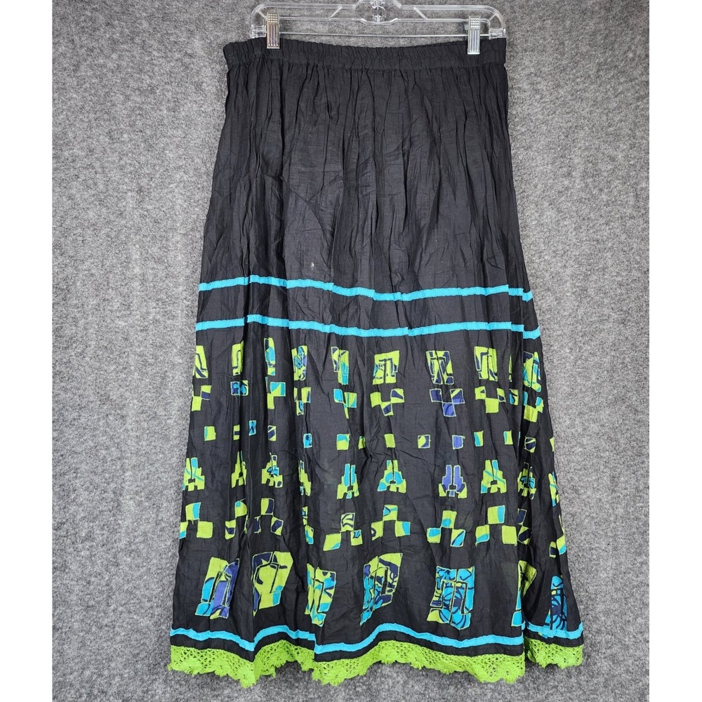 Weekend Choices Maxi Skirt Women Large Black Blue Green Boho JCFK0130